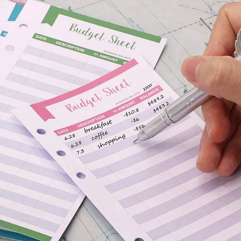 Loose Leaf Cash Money Envelop, Bolsos Carteira, Expense Tracker Orçamento Folhas com Buraco, A6 Binder, 48Pcs