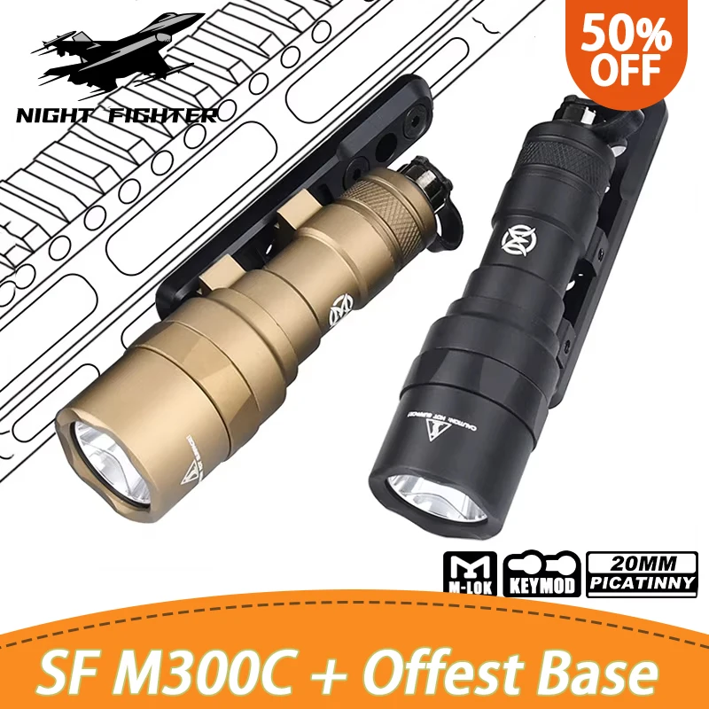 

Tactical Surefir M300C Scout Flashlight SF M300 White LED Hunting AR15 Airsoft Spotlight With Offset Base For Mlok Keymod Rail