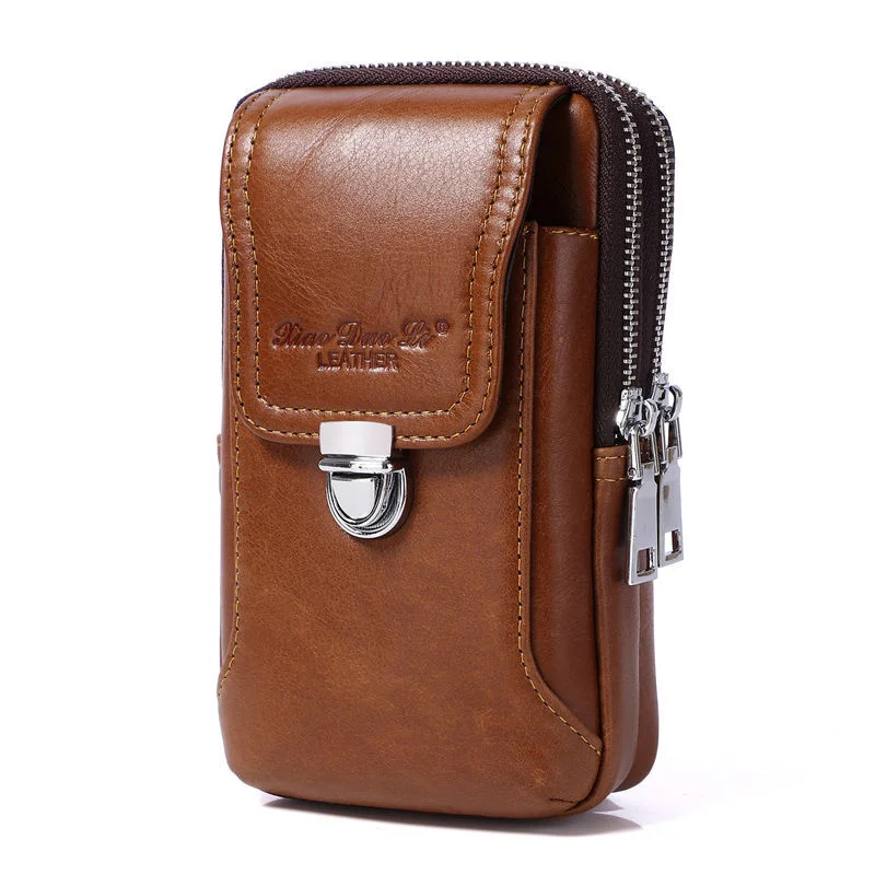 New men\'s leather mobile phone bag 5.5 / 6.5-inch head leather mobile phone waist bag with belt