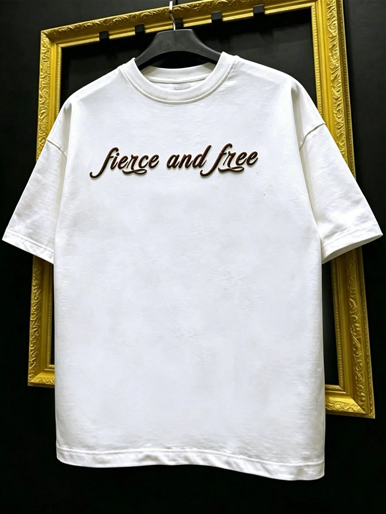 2026 New Vintage Oversize T‑Shirt Fierce And Free Dual Angel Statue Star Slogan Back‑Print Parent‑Child Matching Cotton Tee Tops