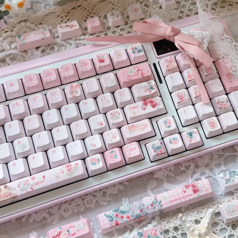 Pink Berries Party Theme Keycaps Set FC/SOA Profile PBT Custom Original Handmade Keycaps for Mechanical Keyboard Accessories