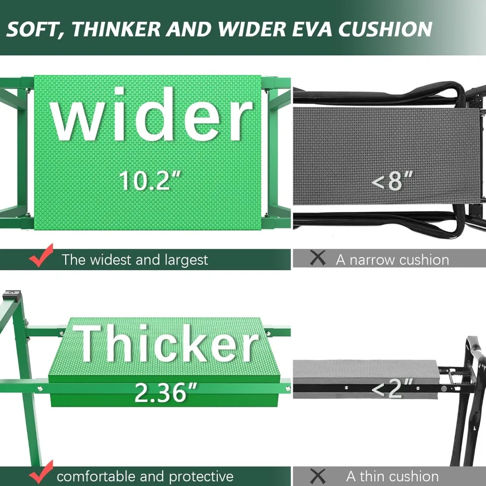 راكع ومقعد عريض للحديقة مقاس 10.2 بوصة - وسادة سميكة شديدة التحمل، مقعد متعدد الوظائف لكبار السن والنساء
