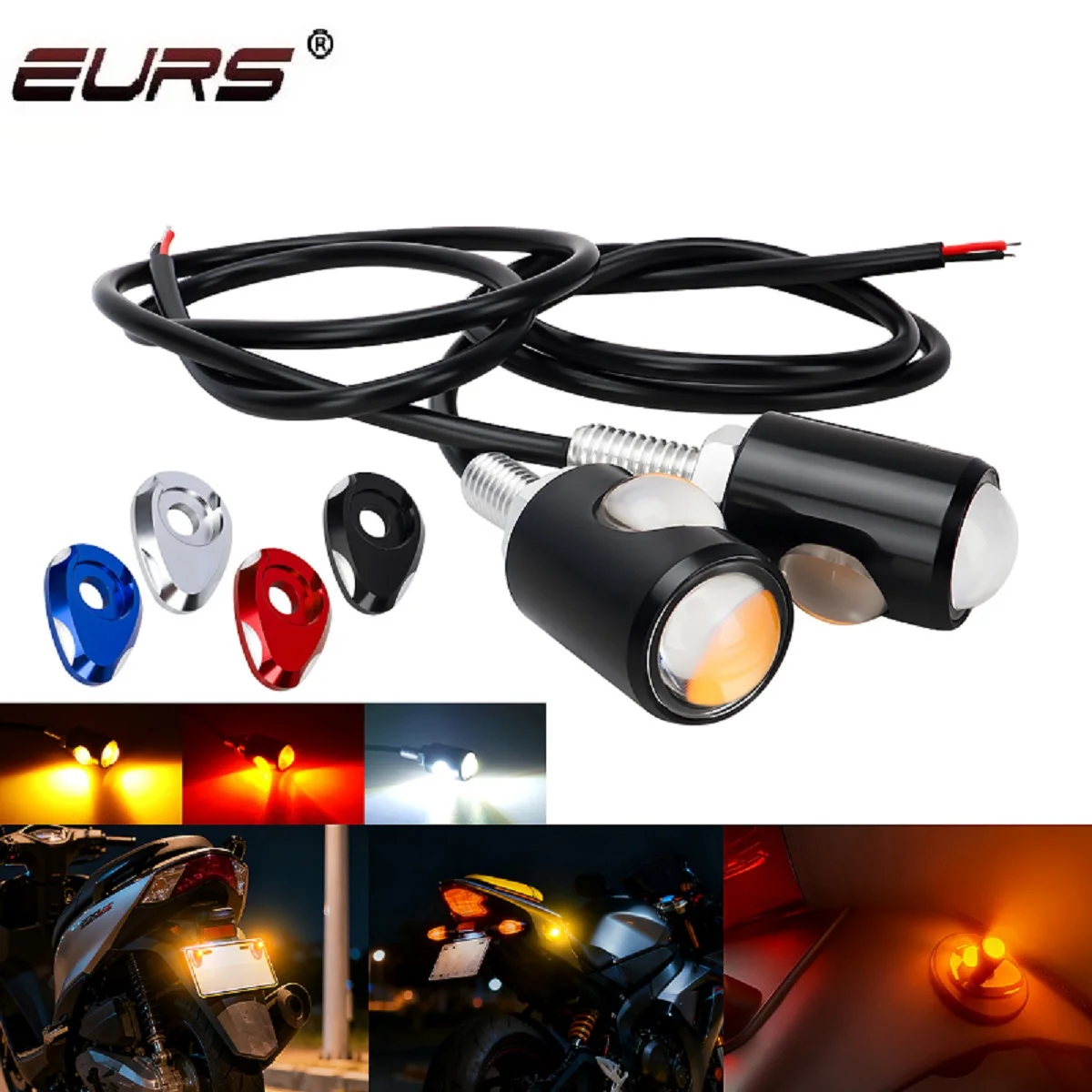 2PCS Motorcycle LED Turn Signal COB Eagle Eye Shape Turn Indicators daily running light yellow light Tail Brake lamp with Holder