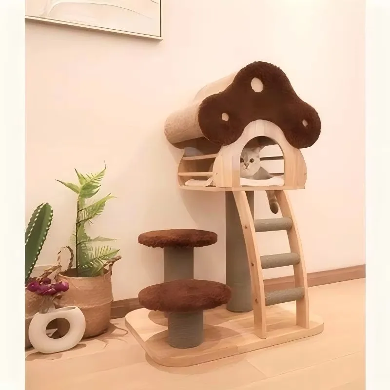 

Modern Luxury 5-Tier Solid Wood Cat Climbing Frame with Natural Rope Scratcher Elegant Design in Carton Packaging
