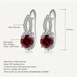 GEM'S BALLET 925 Sterling Silver Stud Earrings 2.10Ct Natural Red Garnet Gemstone Simple Elegant Earrings for Women Fine Jewelry