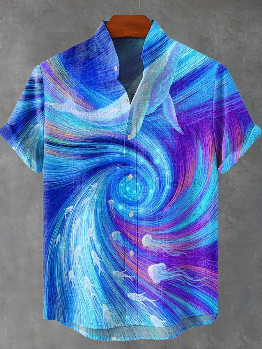 

Hawaiian Men's Short Sleeve Shirt 3D Cute Cat Print Casual Animal Fish Shirt Beach Summer Top