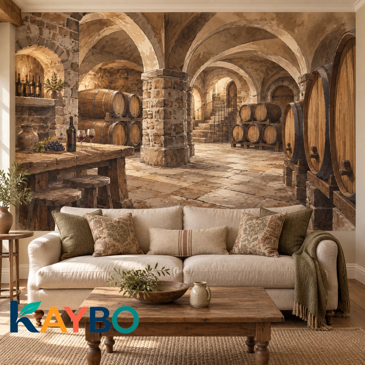 Wine Cellar Wall Mural Vintage Winery Barrels Stone Vault Architecture Wallpaper Non Self Adhesive Living Room Dining Wall Decor