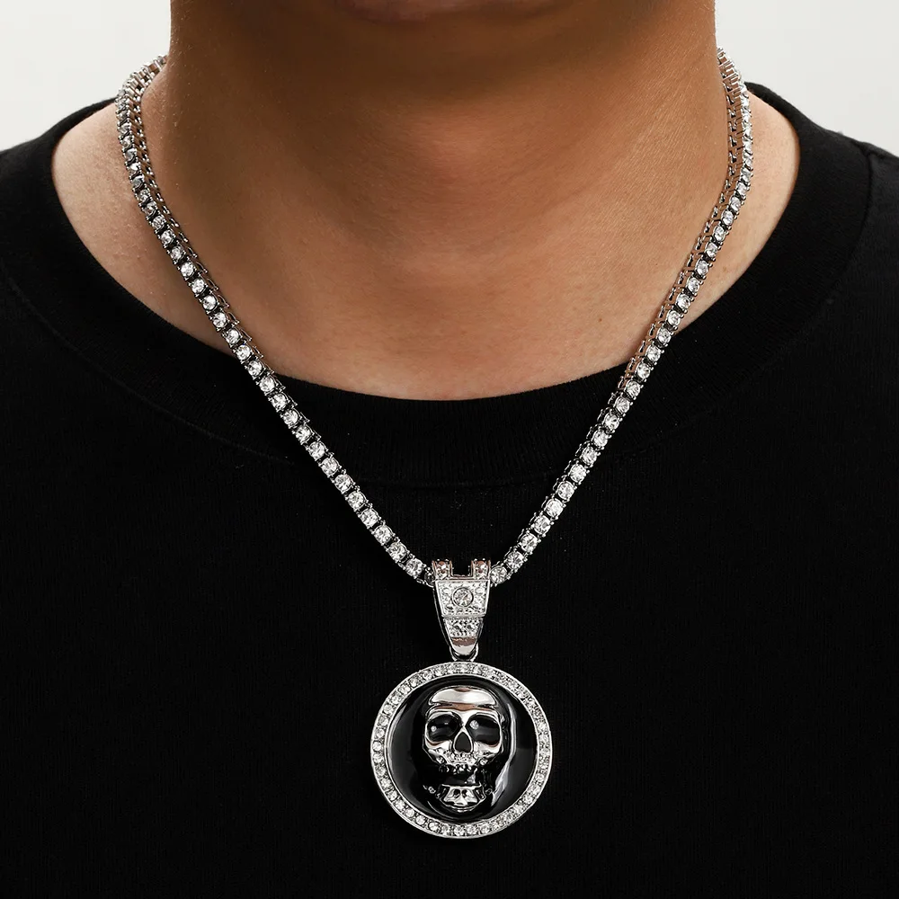 DIY accessories new products, oil drip alloy skull pendant, domineering and cool personality trend hip-hop necklace men's jewelr