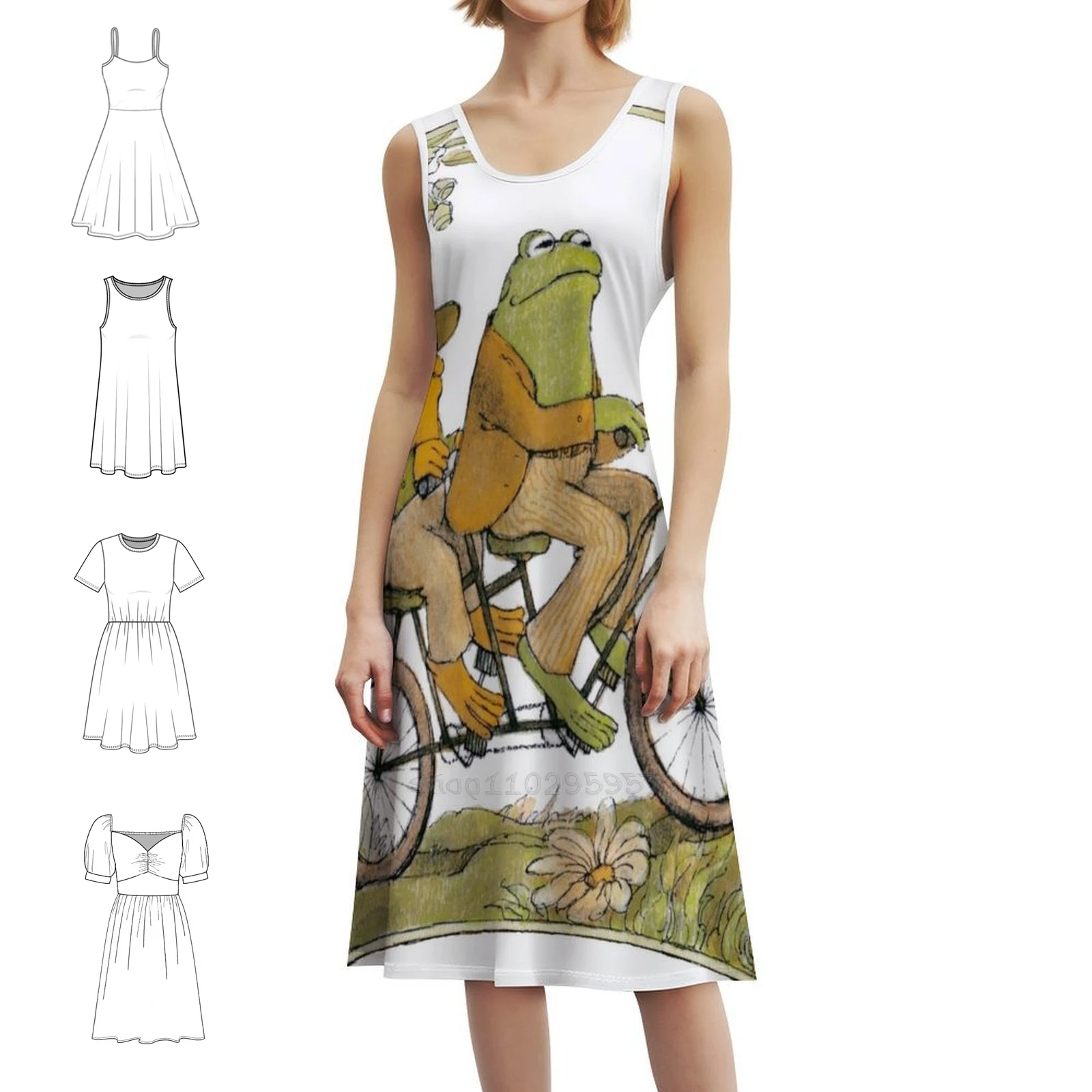فستان بوهيمي بدون أكمام على شكل ضفدع وعلجوم للنساء فساتين حفلات الشاطئ المطبوعة على شكل ضفدع وعلجوم الضفدع فساتين حفلات Cottagecore
