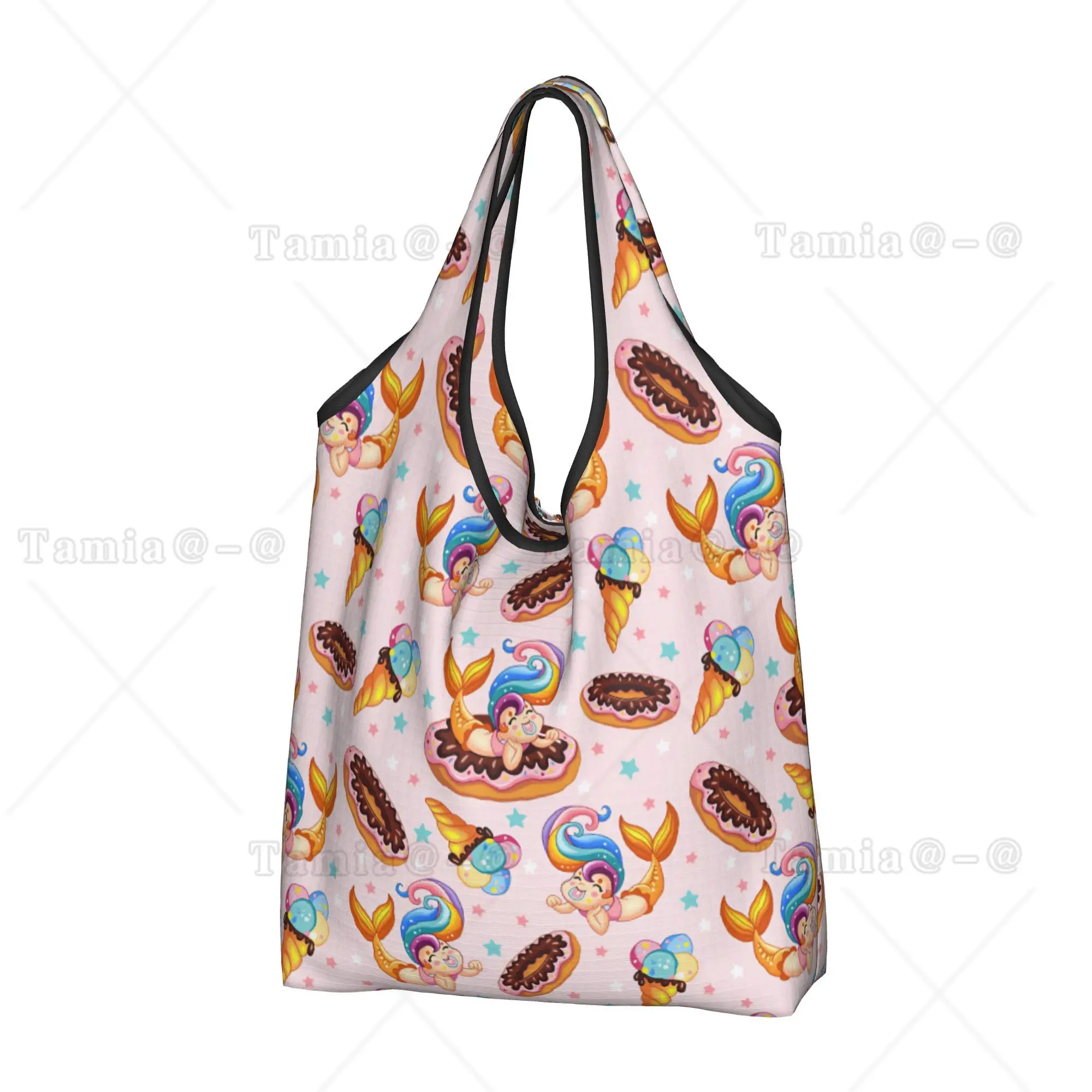 Recycling Chocolate Glazed Donut Shopping Bag Women Tote Bag Portable  Strawberry Frosted Donut Groceries Shopper Bags