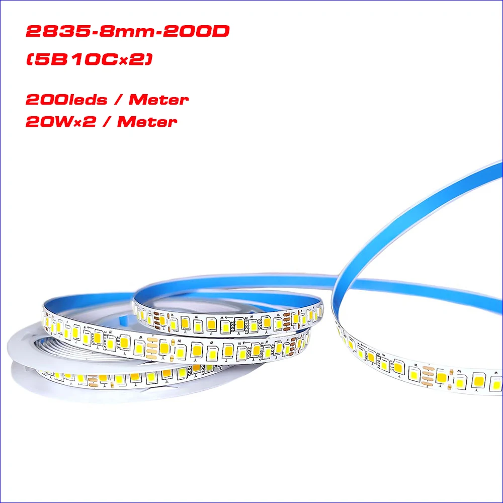 Compyi-定数電流LEDストリップ,5メートル,2835-200d-8mm,200ma,3色ライトベルト,サンチップ,20w x 2,メーターあたり