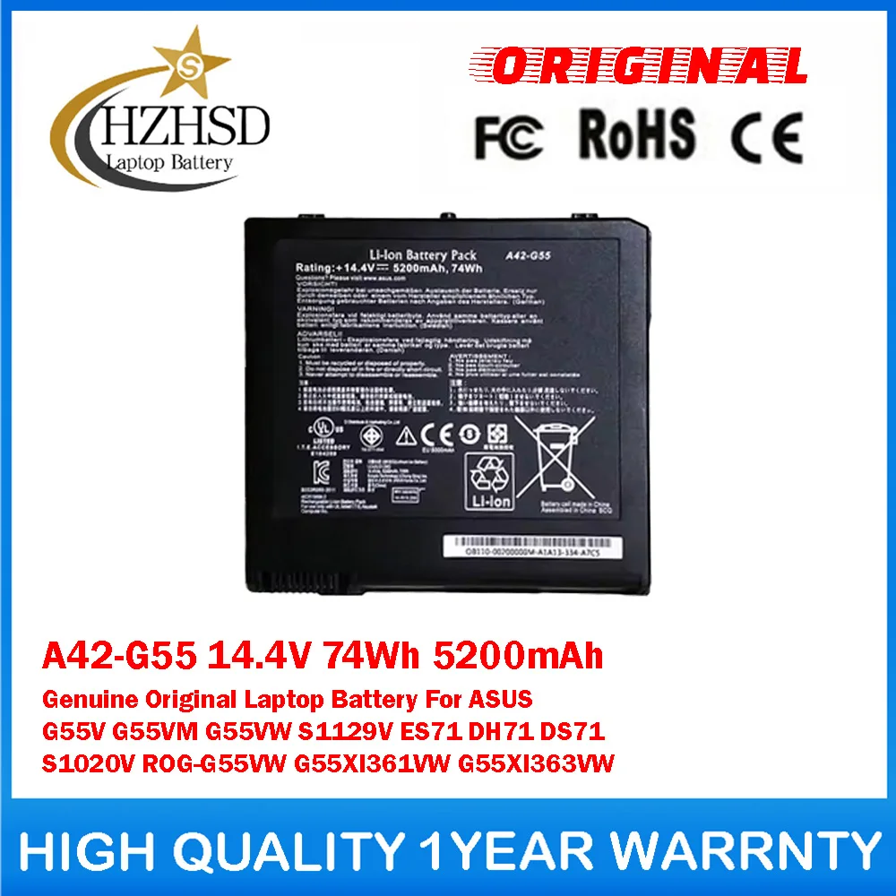 A42-G55 14.4V 74Wh 5200mAh Genuine Original Laptop Battery For ASUS G55V G55VM S1129V ES71 DH71 DS71 S1020V ROG-G55VW G55XI361VW