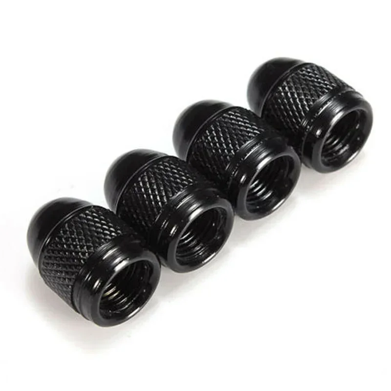 4pcs Black Aluminum Nipple Caps Bullet Car Truck Air Port Cover Tire Rim Valve Wheel Stem Cap Exterior Parts Car Accessories