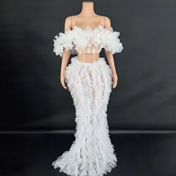 White Floor-Length Evening Dress Off Shoulder Birthday Party Dresses Gogo Singer Host Stage Performance Costume Female VDL1252