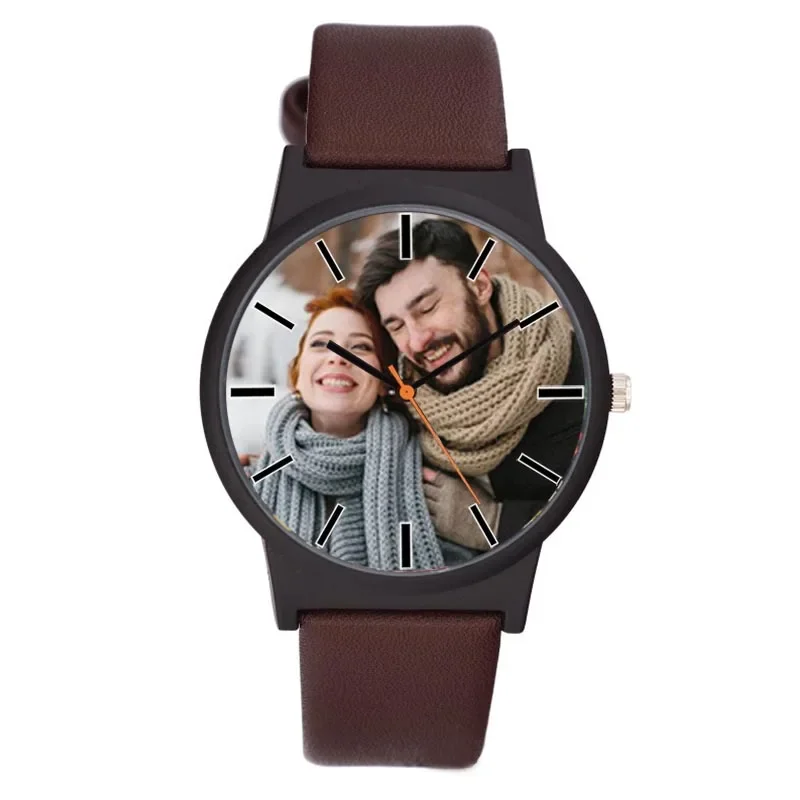 Lovers Leather Watch com sua própria imagem, mostrador de relógio personalizado, relógio criativo, moda casual, adequado para homens e mulheres, DIY, A3307