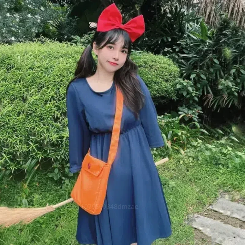 Cosplay Little Witch Qiqi Women's Blue Dress with Yellow Backpack, Used for Stage Plays, Comic Exhibitions and Gatherings