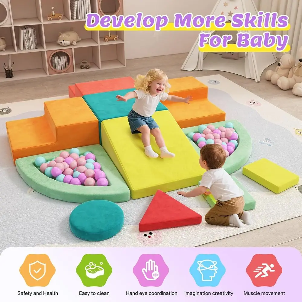 Toddler Foam Climbing Blocks Set, 11-Piece Soft Play Montessori Activity, Macaron-Colored Indoor Gym for 1-Year-Olds