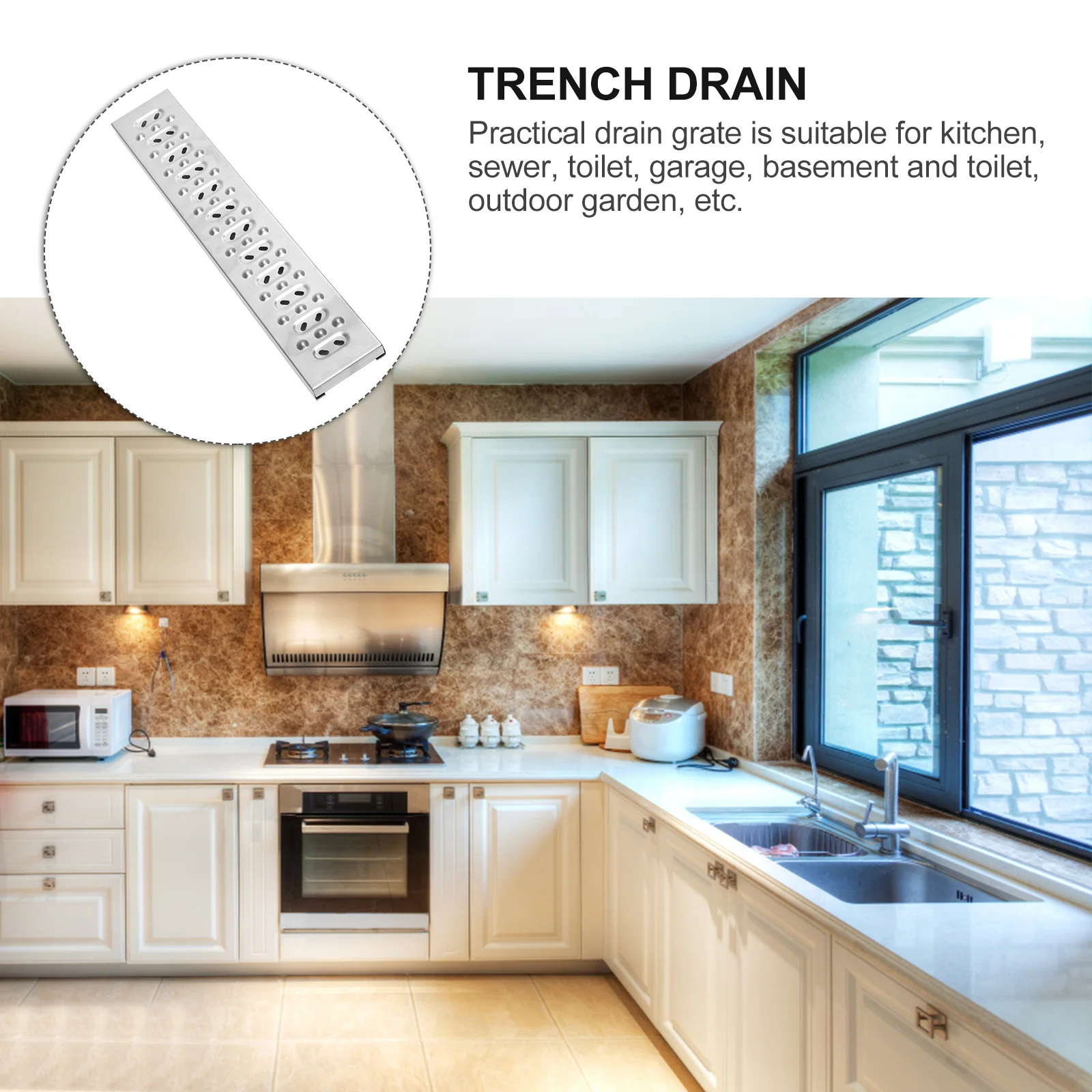 

1Pcs Stainless Steel Drain Grate Trench Drain Cover Outdoor Metal Grate Kitchen Water Drainage Grate