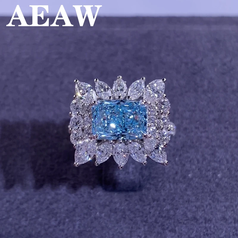 AEAW 14k White Gold 3CT Fancy Blue Diamond  Main Stone Pink Pear Cut CVD HPHT Lab Grown Diamond Engagement Ring IGI Certificate