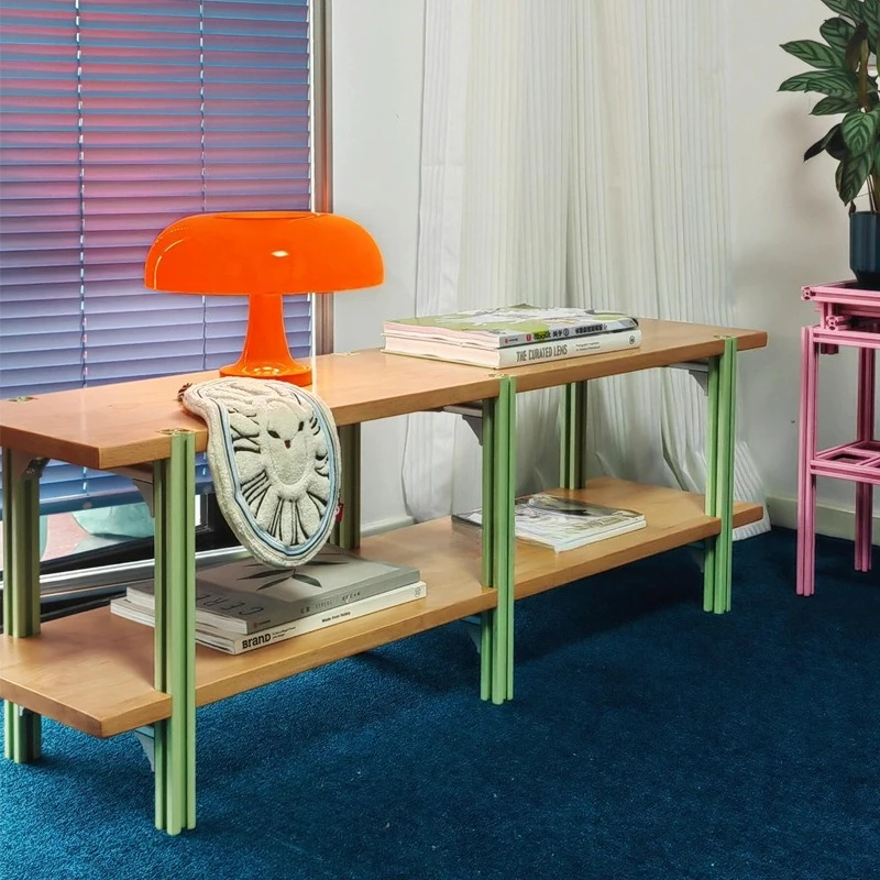 

Green aluminum profile solid wood board rack, household multi-layer rack, display rack