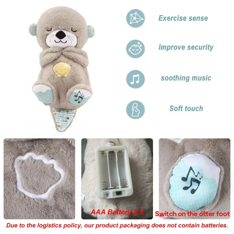 Baby Breathing Bear Mother-kids Soothing Otter Plush Doll Toy Baby Kids Soothing Music Sleeping Companion Sound and Light Doll