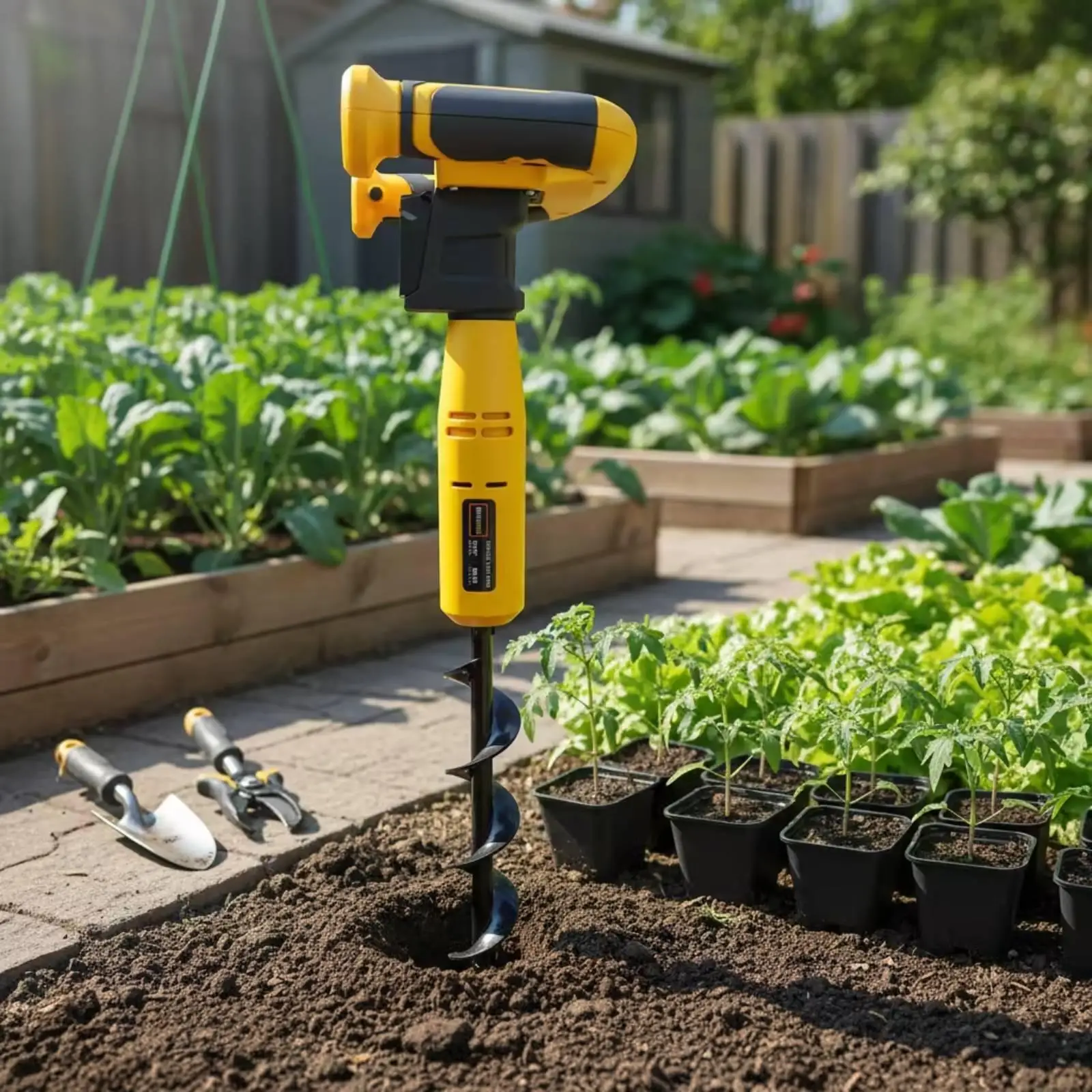 Electric Soil Drill for Garden Planting Cordless Ground Auger with Trigger Control and 30cm Black Spiral Bit for Soil Boring