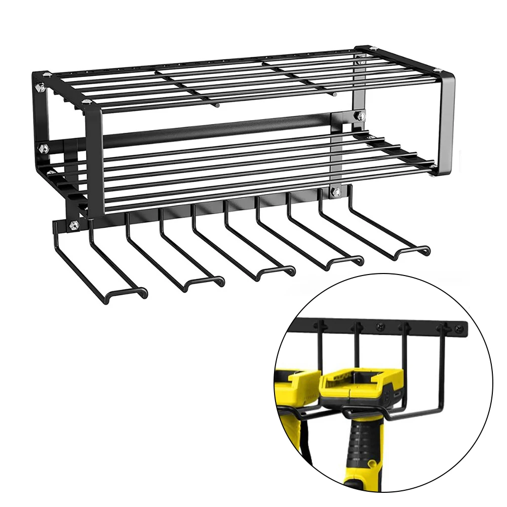 Heavy-Duty Wall-Mounted Power Tool Organizer Space-Saving Metal Rack For Electric Drills Screwdrivers Pliers Workshop Shelf