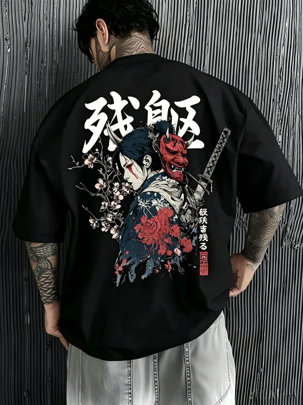 New men's summer female warrior cherry blossom letter print comfortable and breathable round neck T-shirt outdoor street top