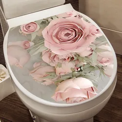 M536 Warm Personality Pink Rose Toilet Sticker bagno Toilet Cover Sticker Wall Stickers Wc per la decorazione domestica