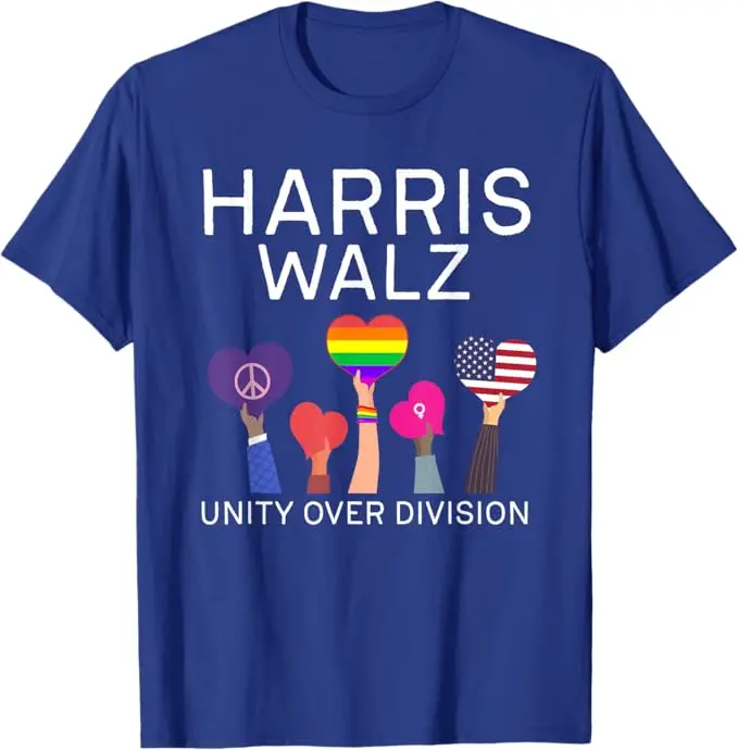 Harris Waltz 2024 Unity Over Division T-Shirt Humor Funny Lgbt Pride Graphic Tops LGBTQ Feminism Gay Proud Fashion Campaign Tee