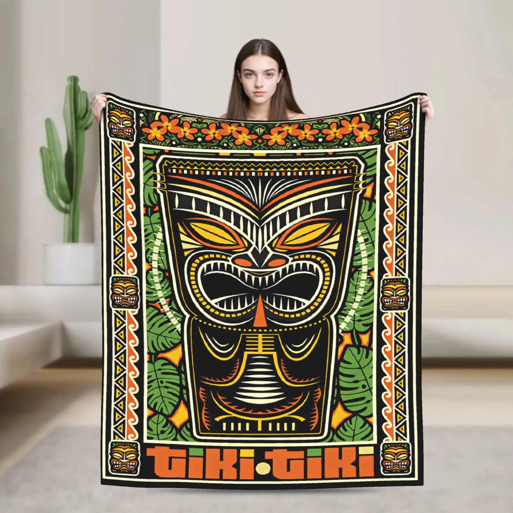 Super Warm BlanketsBoy Girl Travel Vintage Tiki Totem Mask Hawaiian Tribal Art Throw Blanket  Flannel Bedspread Sofa Bed Cover