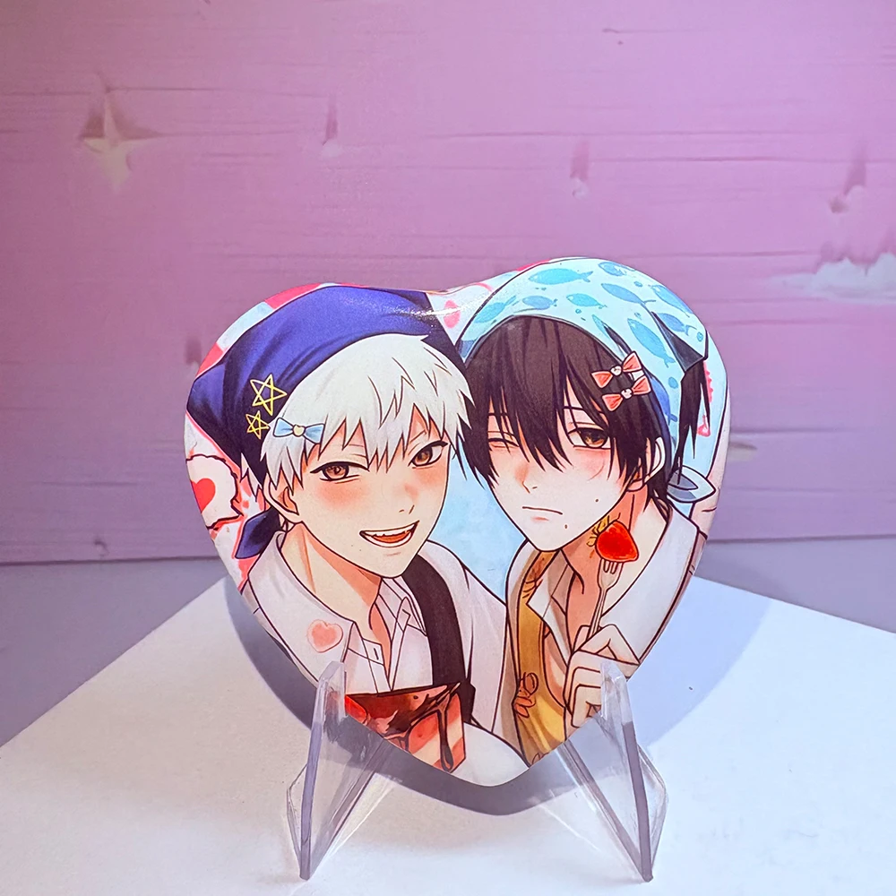 Anime o verão hikaru morreu tsujinaka yoshinori cosplay emblemas em forma de coração traje broches de folha de flandres cosplay prop presente de natal