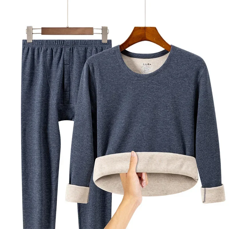 LIBIELIY Autumn And Winter Warm Cashmere Sweater For Men, Thickened And Slim Fit Men's Warm Underwear Set