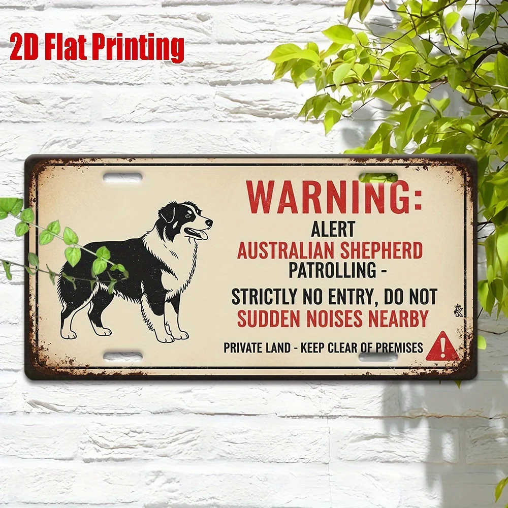 2D Flat, 1pc, Retro Metal Sign, Outdoor Wall Art 12 X 6 Inches, Australian Shepherd Warning Sign,Retro Decor,Garden, Living Room