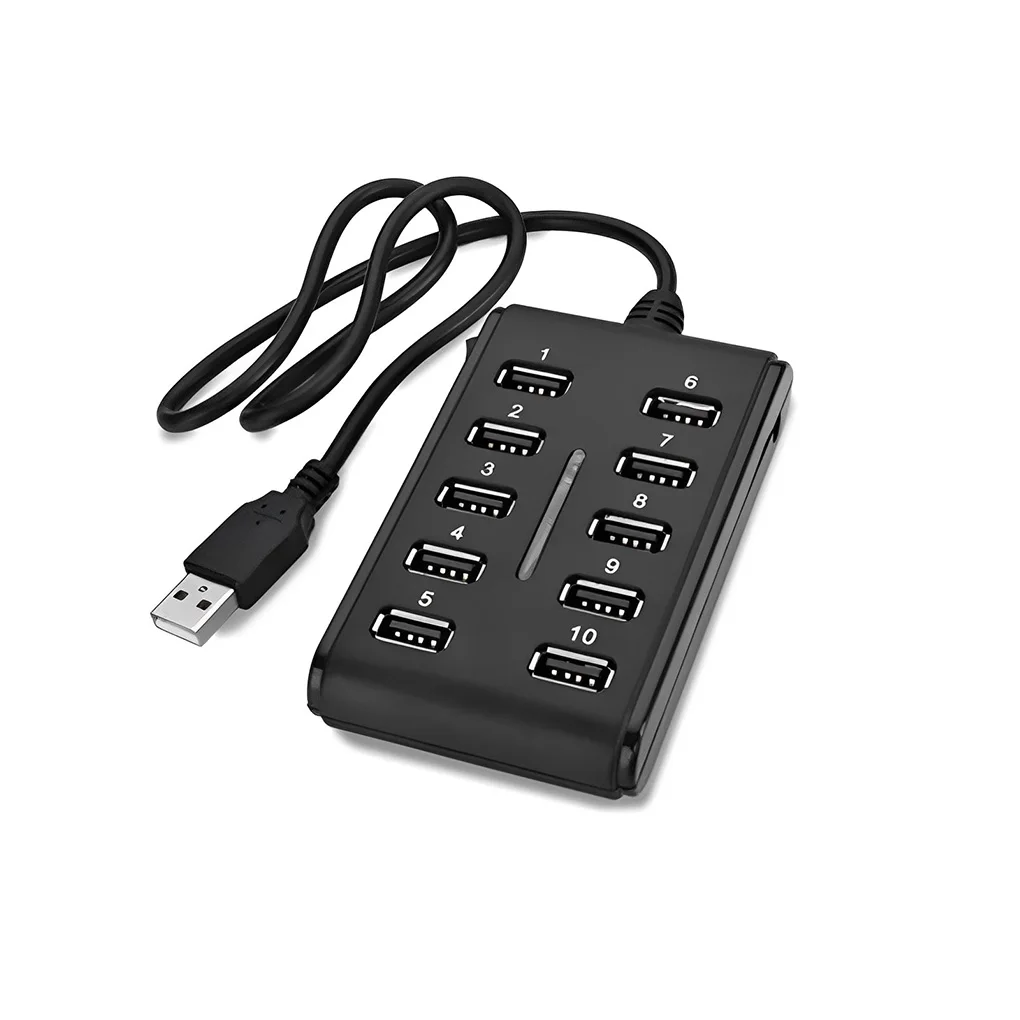 USB 2 0 Hub Individual Switches Computer Laptop Electric USB-A Adapter Dual Row 10 Ports Converter Fast Speed Splitter