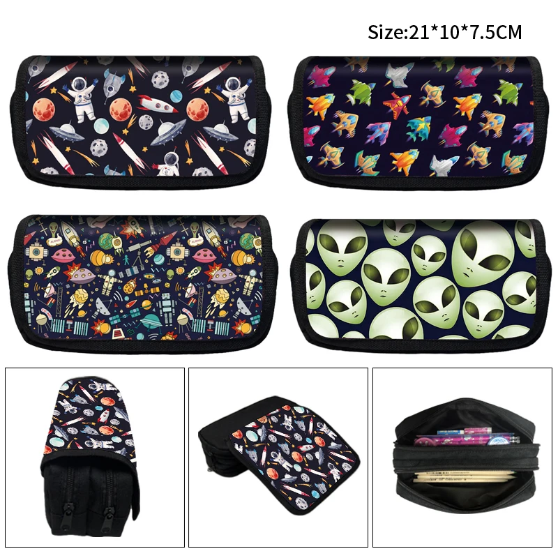 

Aliens Spaceship Pilot Print Cosmetic Case Pencil Bag Galaxy Planet Astronaut Pencil Box Kids Stationary Bag School Supplies