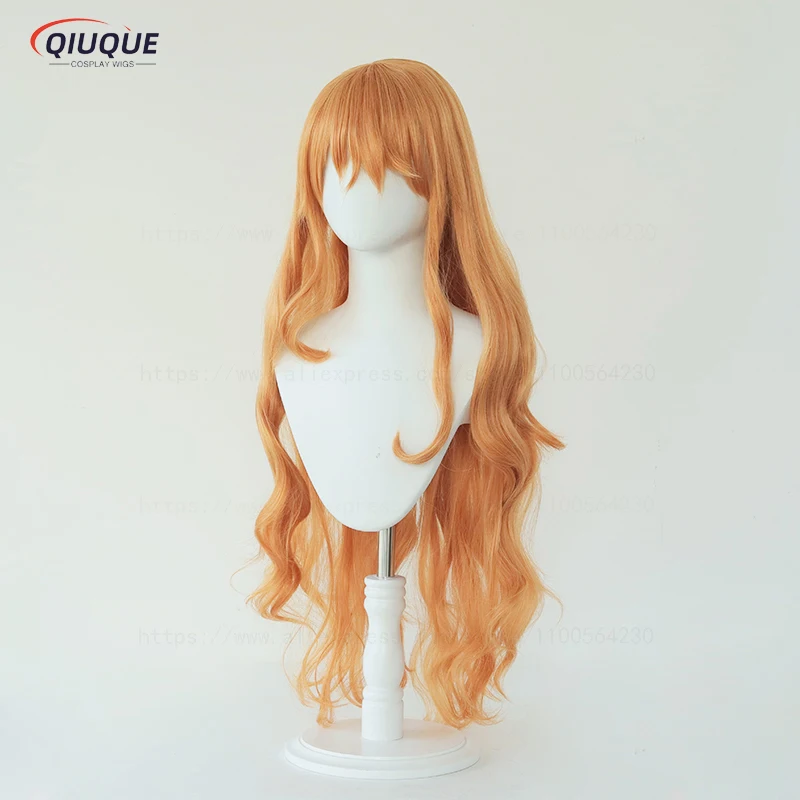 女性用カーリーウィッグ,75cm,耐熱ヘアピース,コスプレウィッグ,アニメコスプレ,オレンジ,高品質,大人用