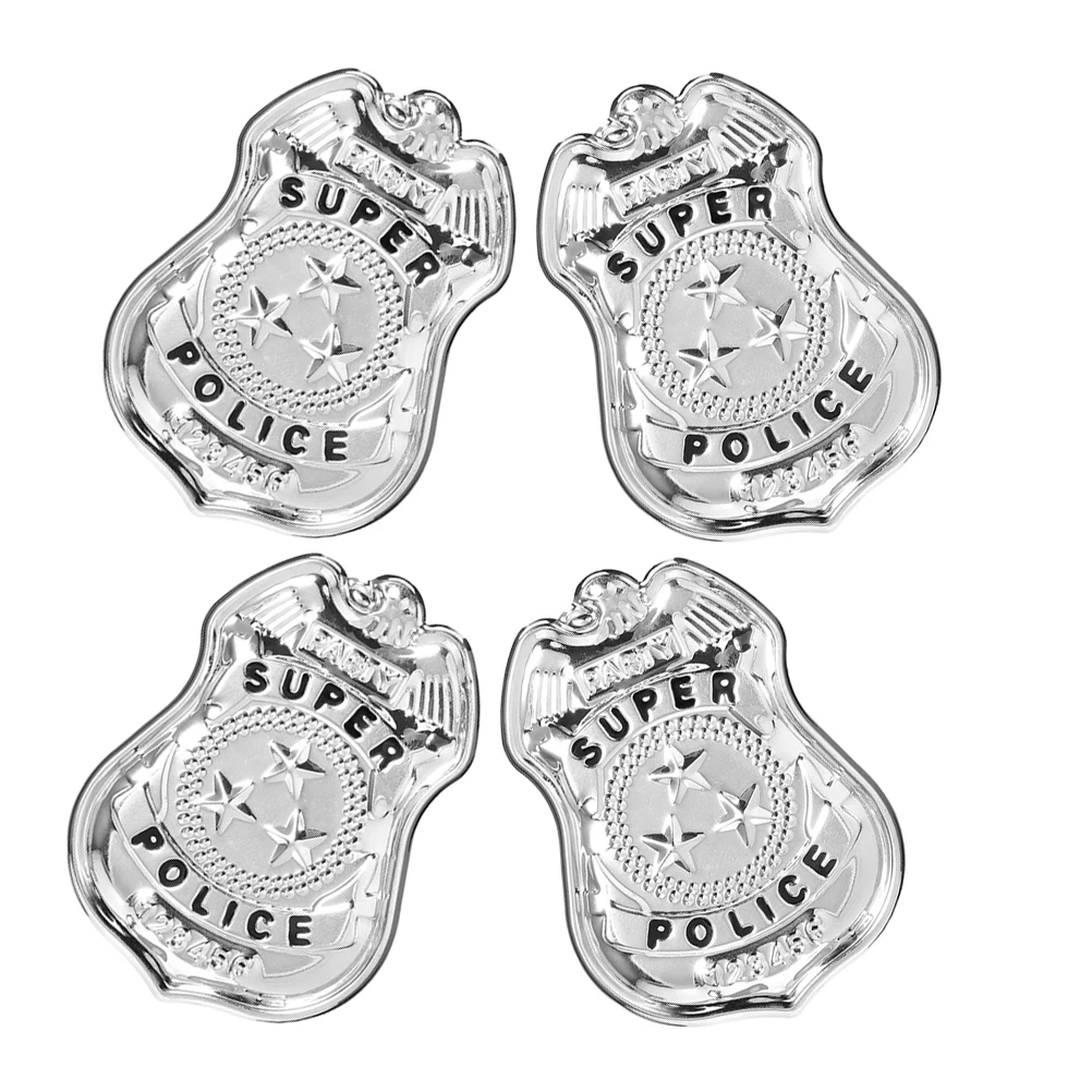 

4 Pcs Halloween Badge Costume Brooch Dress up Props Police Lapel Pin Silver Detective Role Play Accessory Child