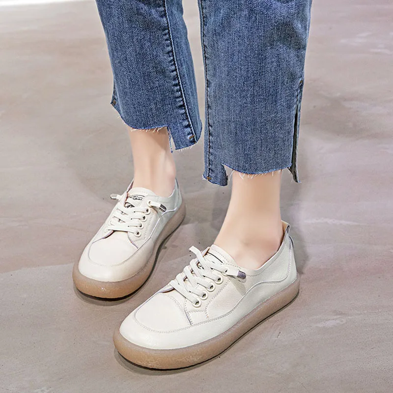 

XMWRLW 2026 Spring Autumn Women Flat Shoes Genuine Leather White Shoes For Women Autumn Shoe Female White Sneakers Women Shoe