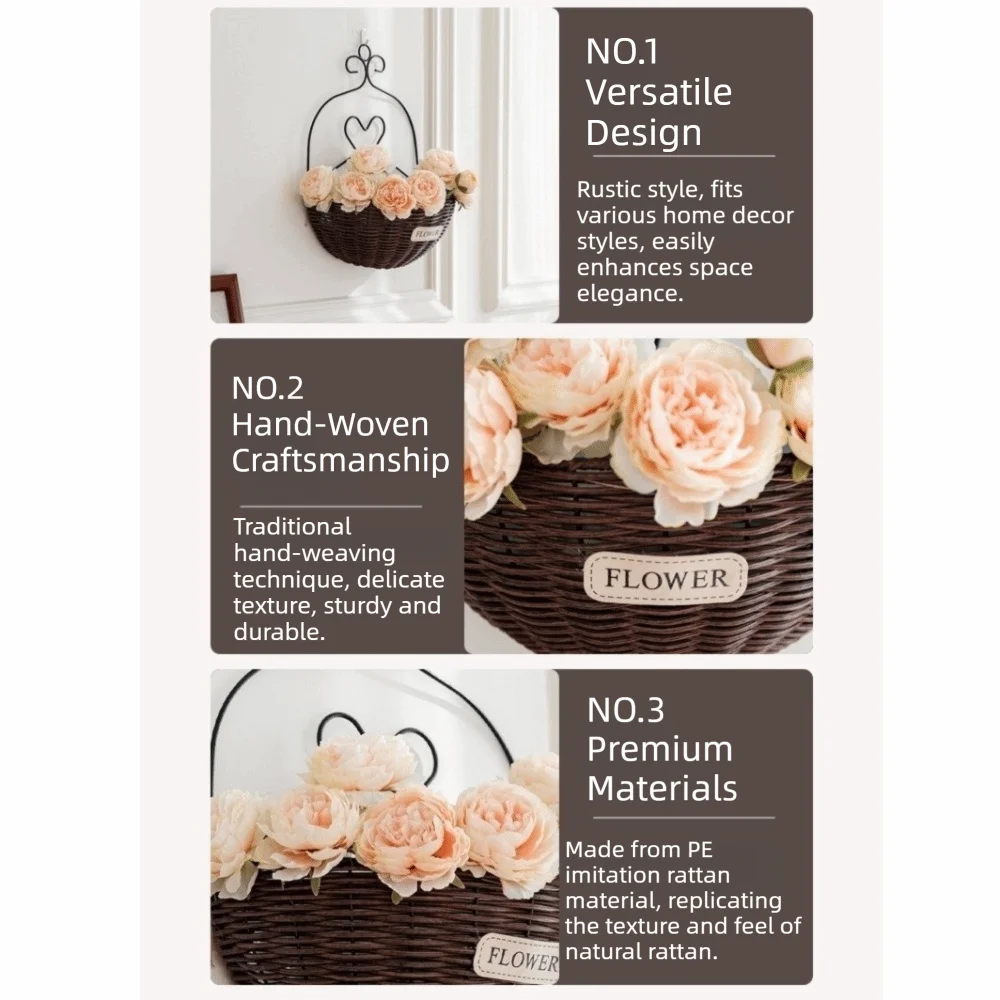 Imitation Rattan Hanging Flower Basket Wear-resistant Wall Mounted Wall Planter Handmade Rural Style Hanging Planter Porch