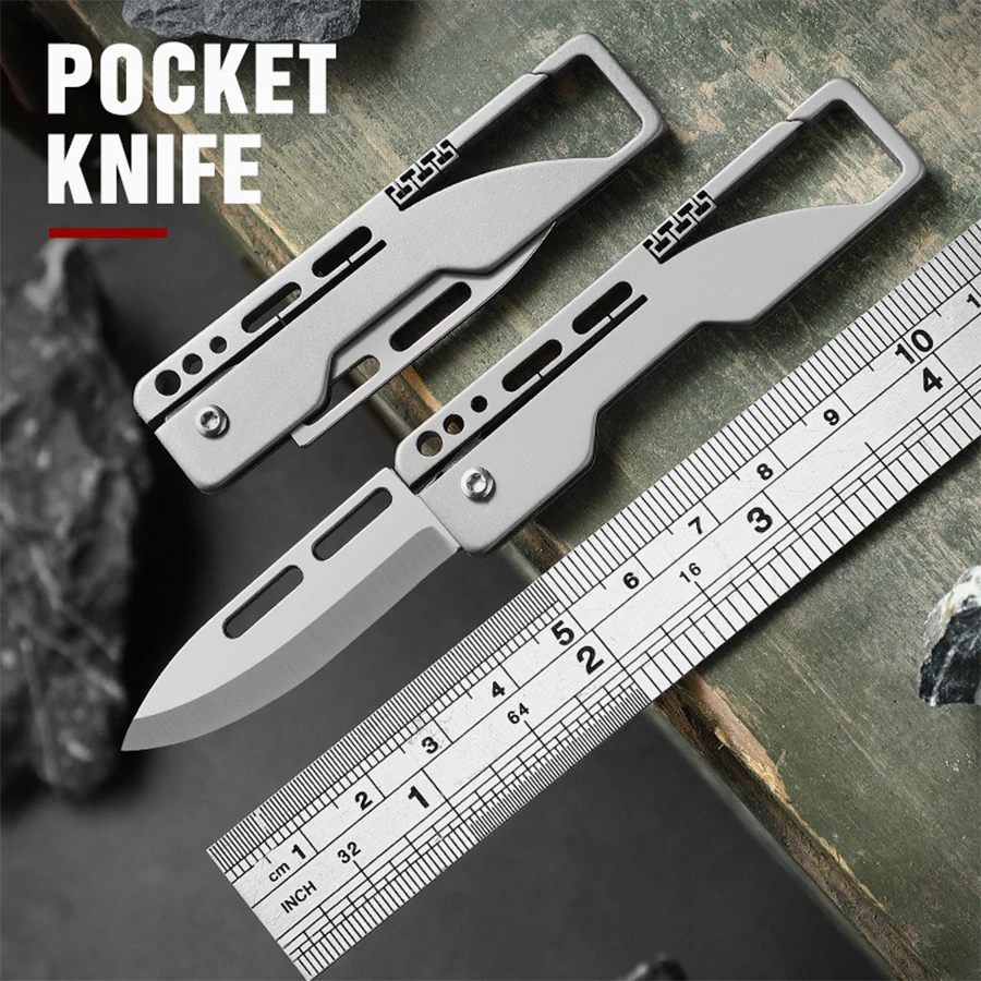 Titanium mini folding knife Express knife Key chain protective pendant open envelope portable EDC pocket knife