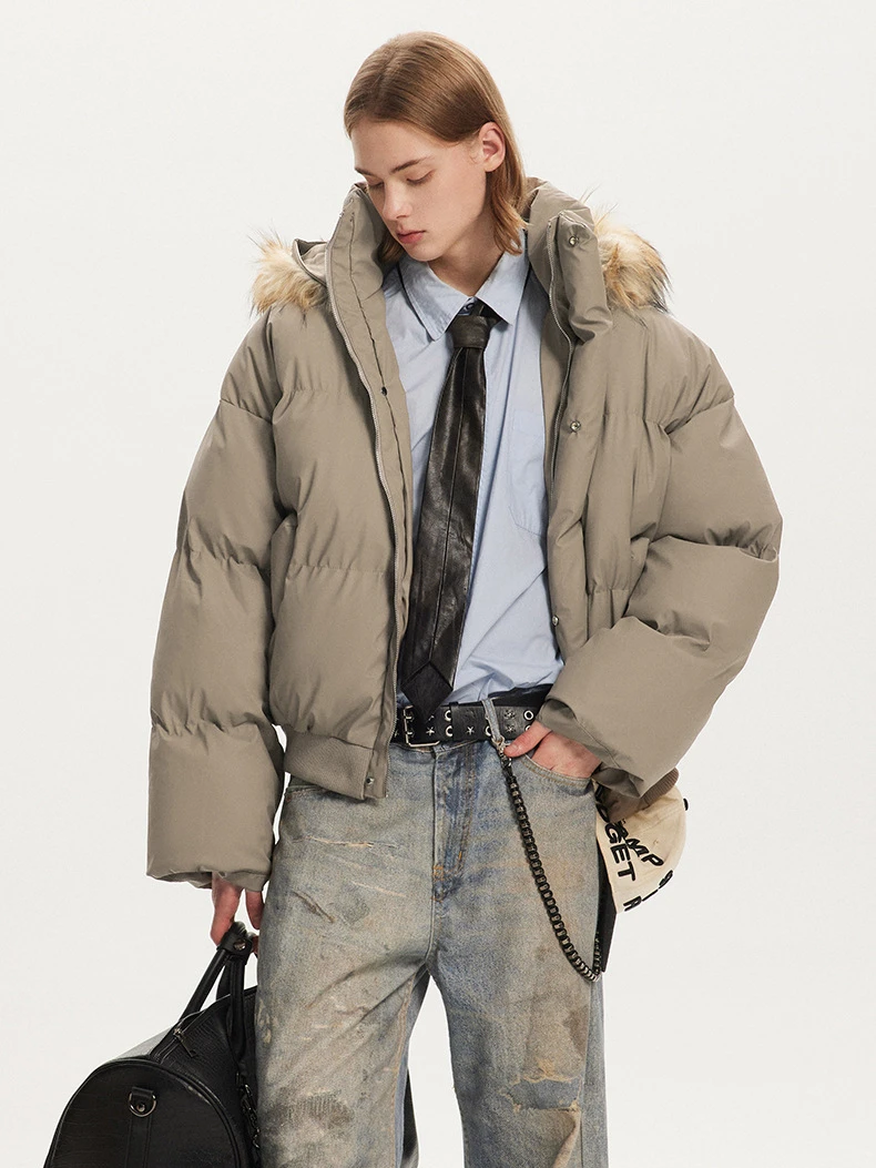 Uncledonjm Faux Fur Collar Thickened Puffer Jacket Y2k Coats Men High Street Hooded Parkas