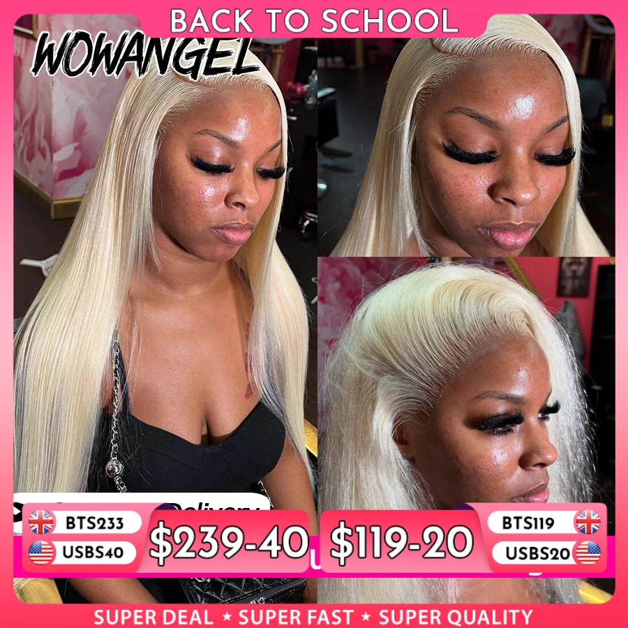 WOWANGEL 250 % 613 Blonde HD Spitze Frontal Perücke Knochen Gerade 13X6 HD Volle Frontal Echthaar Perücke PrePlucked natürliche Kopfhaut Für Frauen
