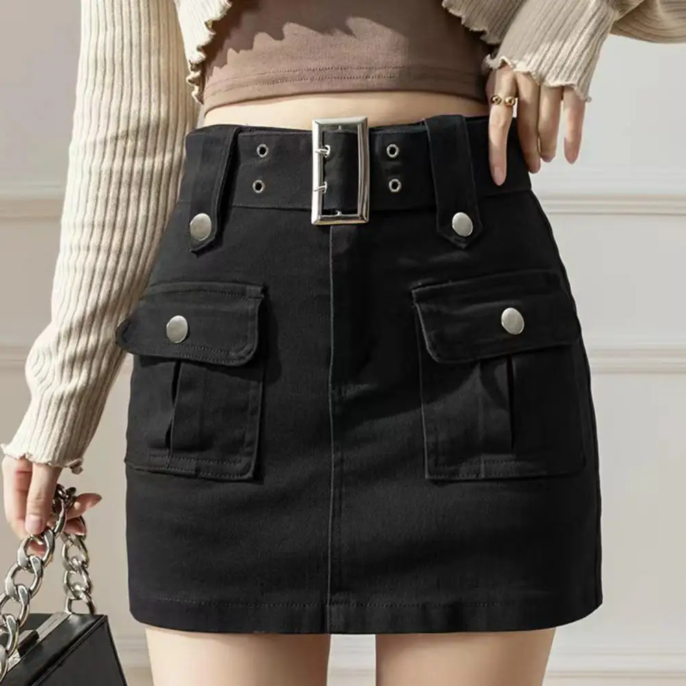 Women Skirt Korean Style High Waist Mini Skirt With Belt Big Pocket Cargo Skirt Shorts Conservative Anti-exposure Shorts Skirt