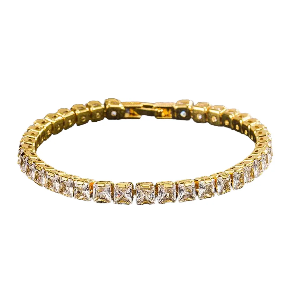 

925 Sterling Silver Bracelet 5MM Gold Square Zircons Bracelet Ladies Fashion Simple Birthday Wedding Anniversary Jewelry Gift