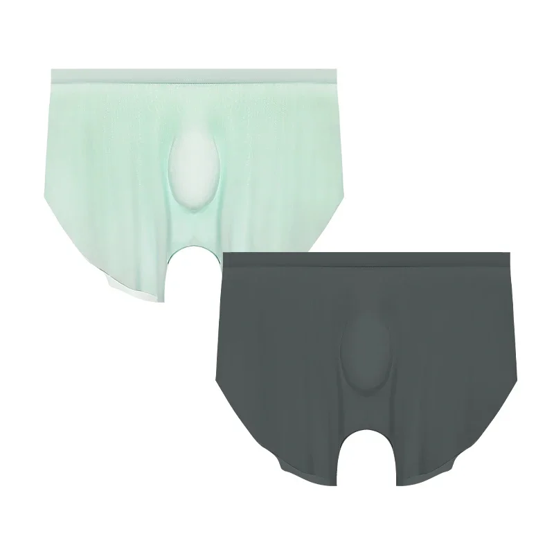 

2PCS Men's ice silk seamless underwear 3D punch, four-corner flat pants, summer thin bottom pants, extended sports shorts
