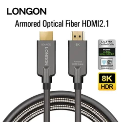 LONGON Certified HDMI2.1 Armored Optical Fiber 8K Cable 4K120hz eARC HDR 144Hz HDMI2.0 For PS5 RTX3070 3080 Xbox TV 10m 20m 100m