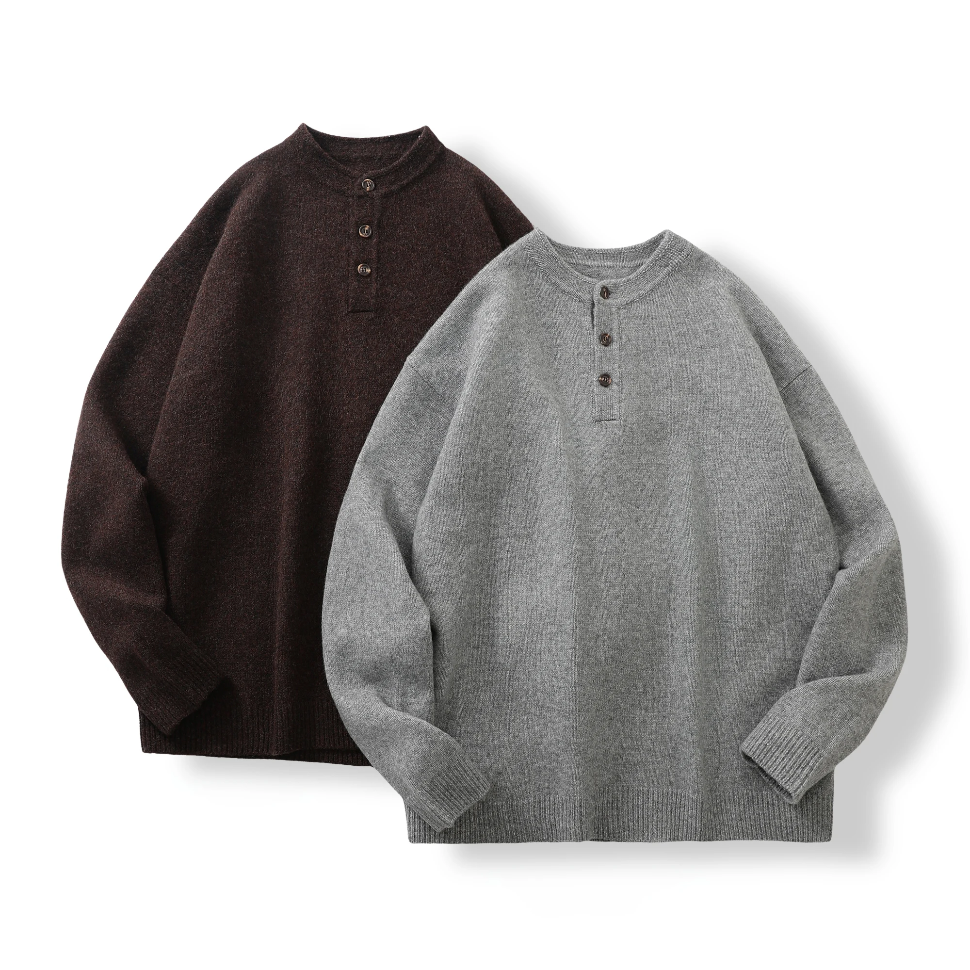 Maglione da uomo in misto lana lavorata a maglia Trade King Colletto Henry Caldo autunno inverno Faion Comodo top lungo Sve delicato sulla pelle