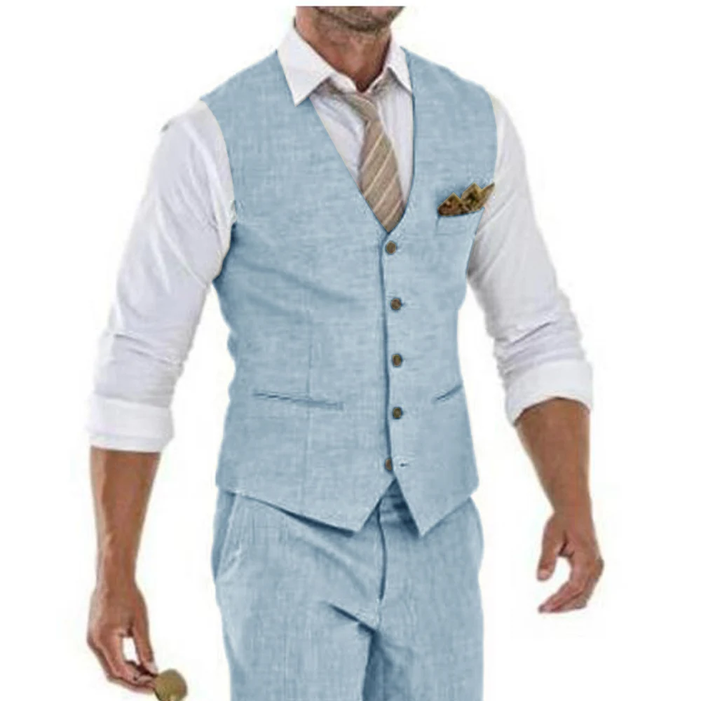 Single Breasted Elegant Suits for Men Wedding Linen Men\'s Casual Sleeveless Jacket Waistcoat Vest Vests Dress Up Man Suit Blazer