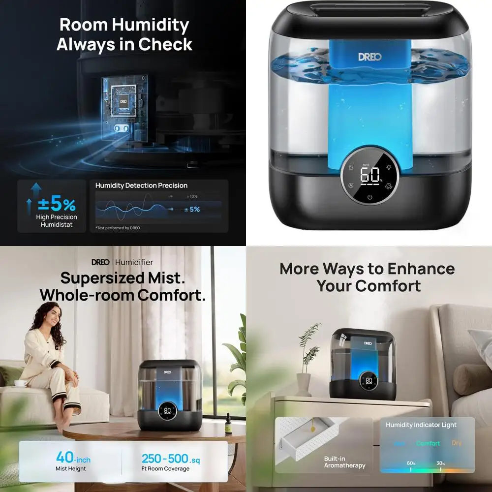 

Увлажнитель воздуха Top Fill 6 л для спален, 60 часов работы, ультратихий, для больших помещений, с холодным туманом, идеально подходит для детских комнат и растений, ночник